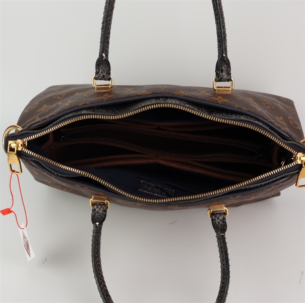 Túi LV hoa nâu viền da trăn +