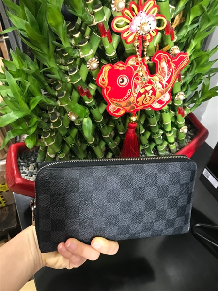 Ví Dài LV Ô Vuông Xanh Đen Bản Lớn KG+