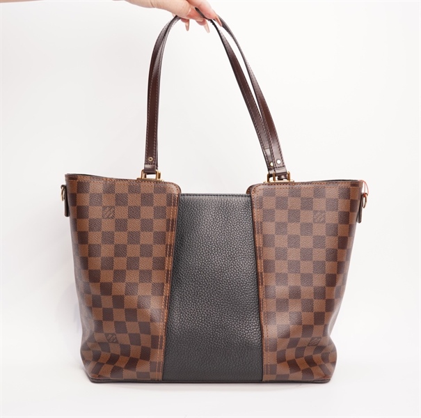 Túi LV tote ô vuông nâu phối da đen 30cm TB+