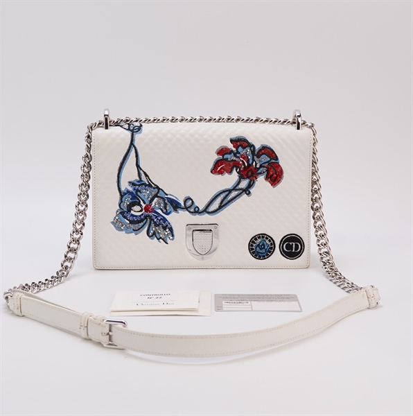 Túi Dior trắng in hoa đính cườm size 22cm KG+