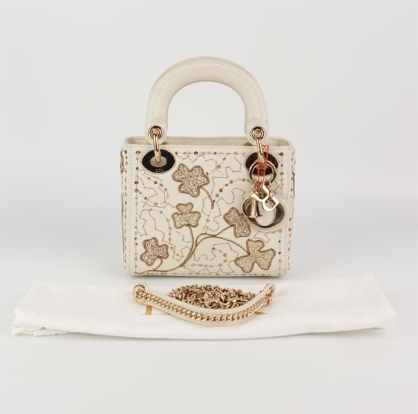Túi Dior lady màu trắng hoa vàng sz mini +