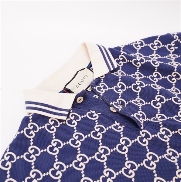 Áo thun GG ô vuông xanh đen KG+