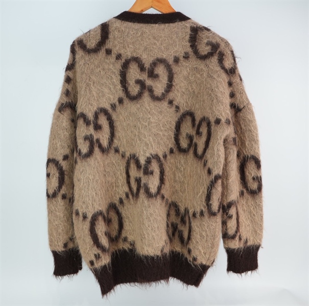 Áo khoác GG lông màu nude phối nâu KG+