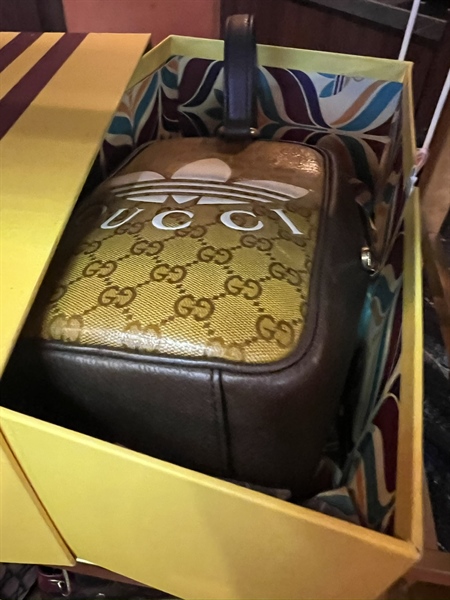 Túi GG vàng phối da nâu TB+