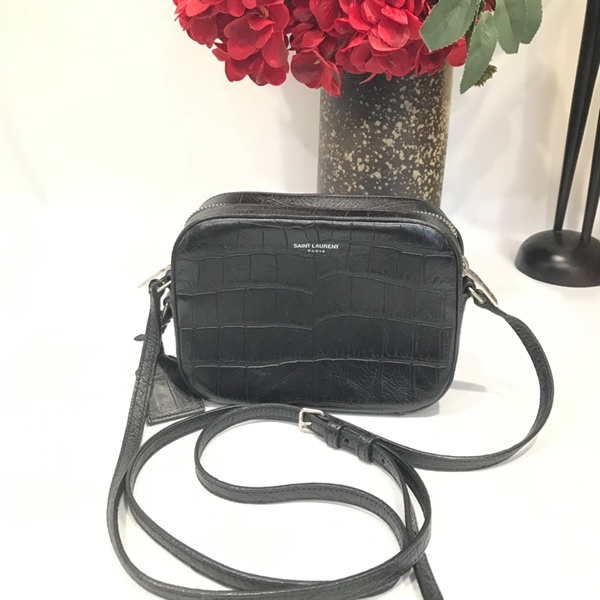 Túi YSL đen da gân +