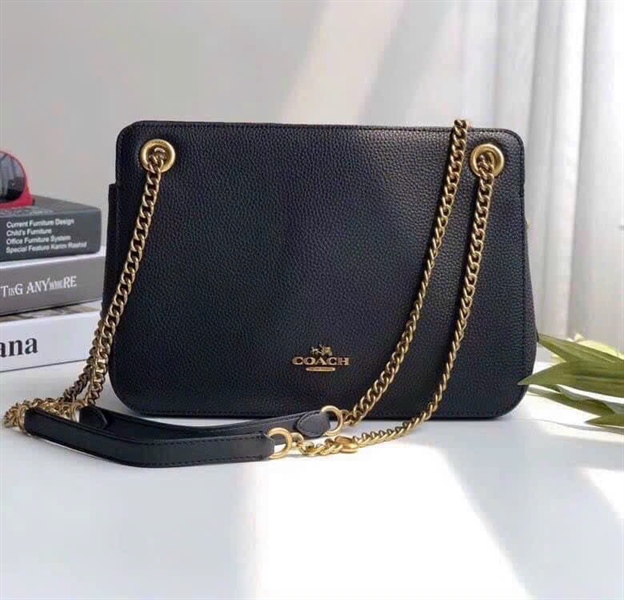 Túi COACH đen dây vàng KG+