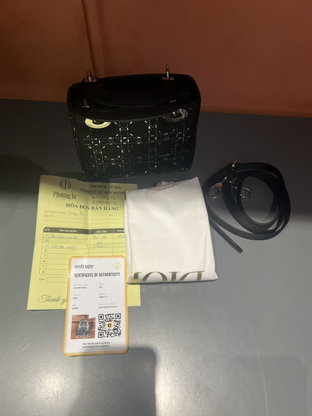 Túi Dior Lady mini màu đen đính cườm +