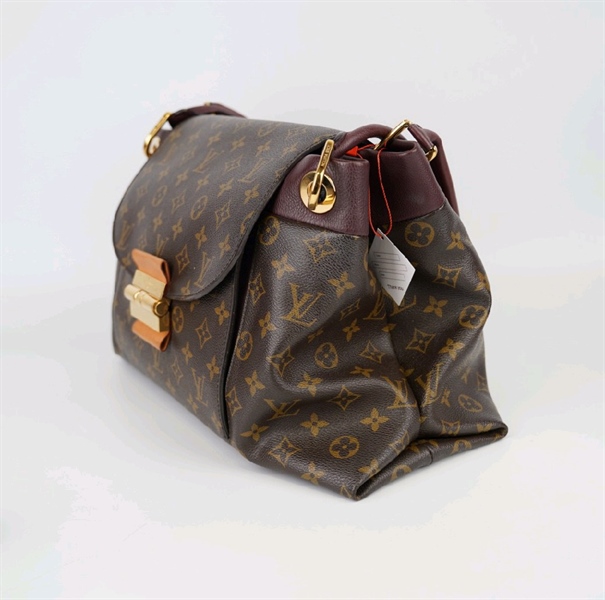 Túi LV hoa nâu viền da tím KG+