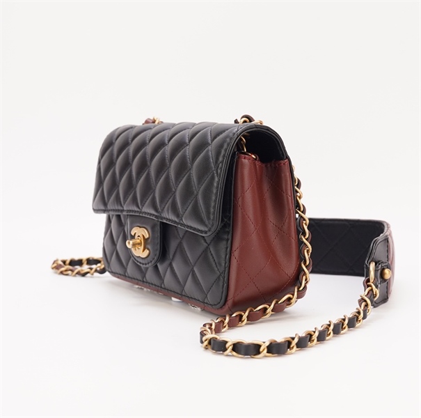 Túi Chanel đeo chéo phối đen nâu size 20cm +