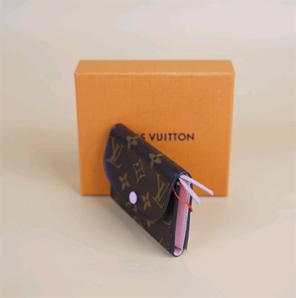 Ví card LV hoa nâu nút hồng +