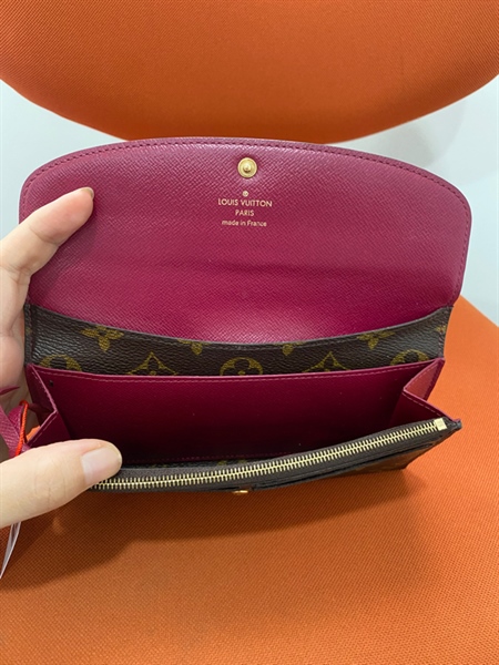 Ví LV Dài Nút Đỏ HOa Nâu+