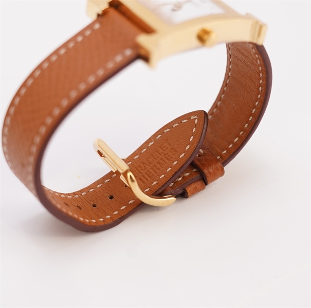 Đồng hồ Hermes vuông da nâu KG+