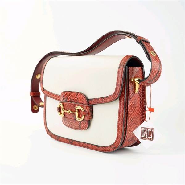 Túi GC 1955 trắng viền da trăn đỏ +