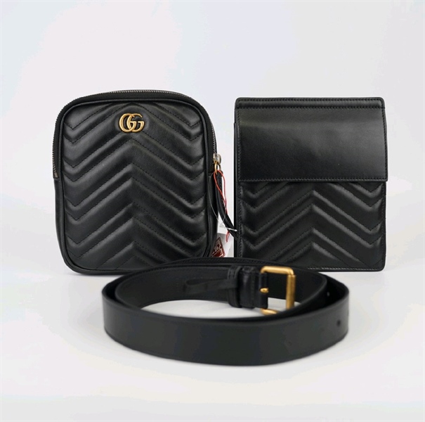 Túi GG đeo chéo + clutch màu đen KG+