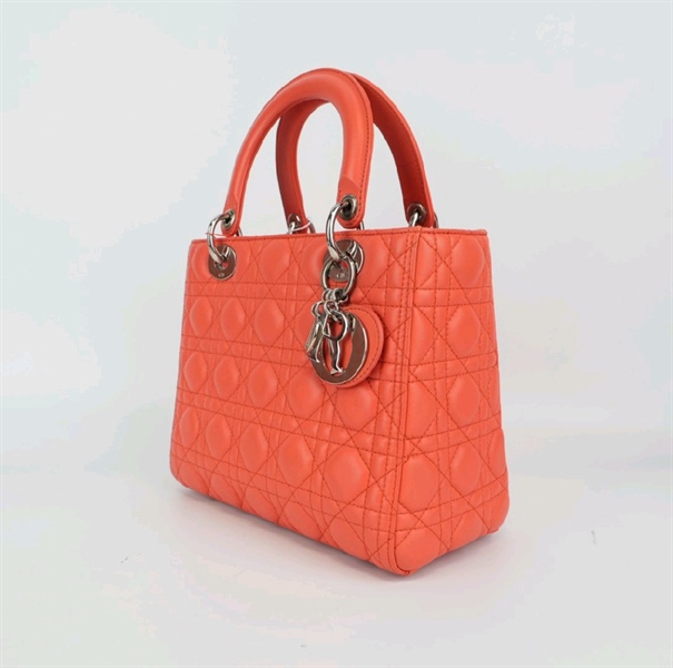 Túi Dior lady sz M màu hồng cam KG+