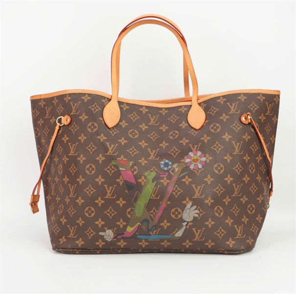 Túi LV neverfull hoa nâu in logo size 35 ++