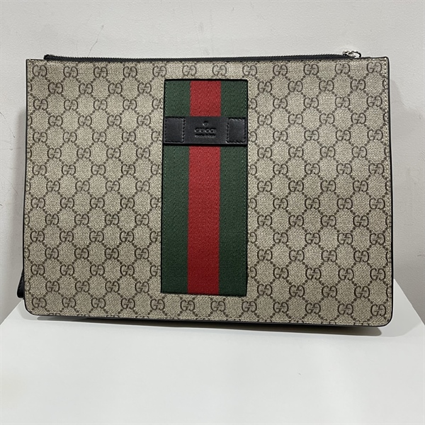 Túi Clutch GG Xám Sọc Đỏ Xanh Rêu 35cm+