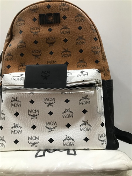 Balo MCM Vàng Phối Trắng KG+