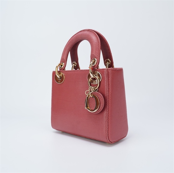 Túi Dior Lady da trăn màu hồng đất size mini +
