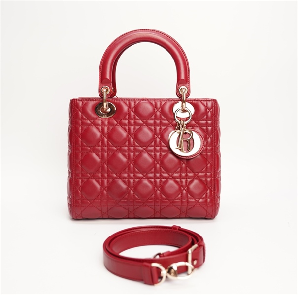 Túi Dior Lady màu đỏ sz M TB+