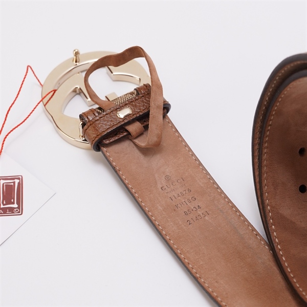 Thắt lưng GG nâu logo vàng+