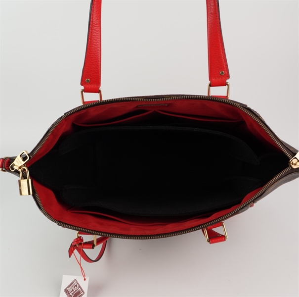 Túi LV hoa nâu viền đỏ +