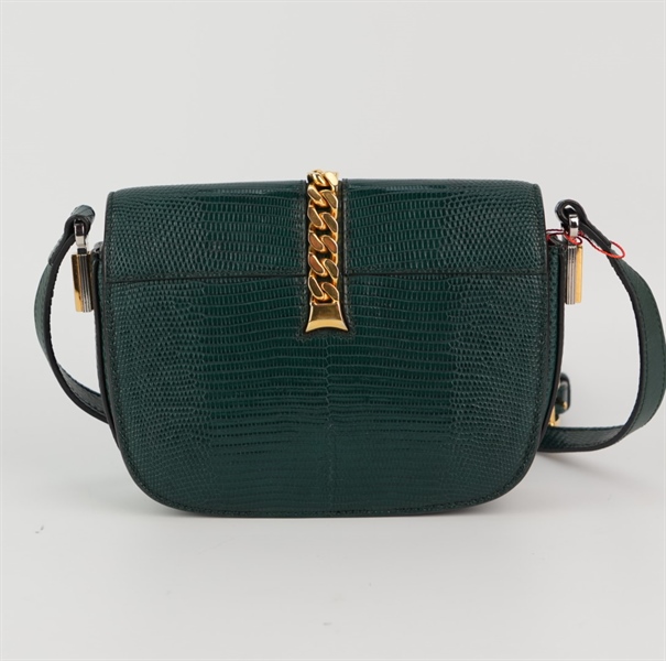 Túi GG vân da xanh rêu đáy bo 16cm+