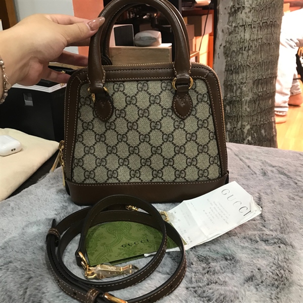 Túi GG Alma xám đế nâu +