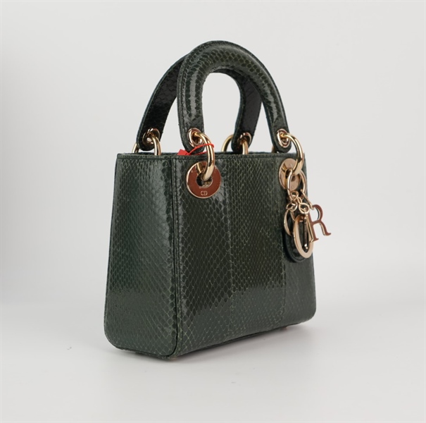 Túi Dior Lady da trăn màu xanh sz mini+