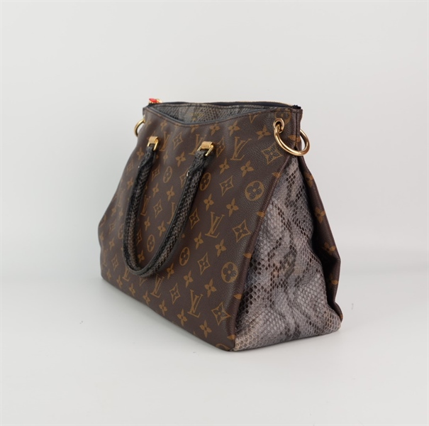 Túi LV hoa nâu viền da trăn +