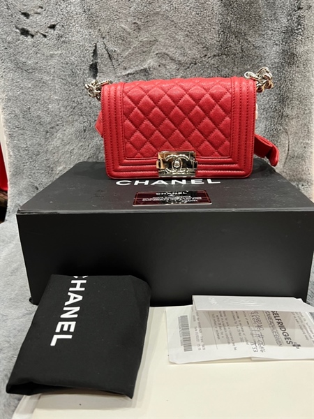 Túi Chanel Boy size small màu đỏ hồng KG+