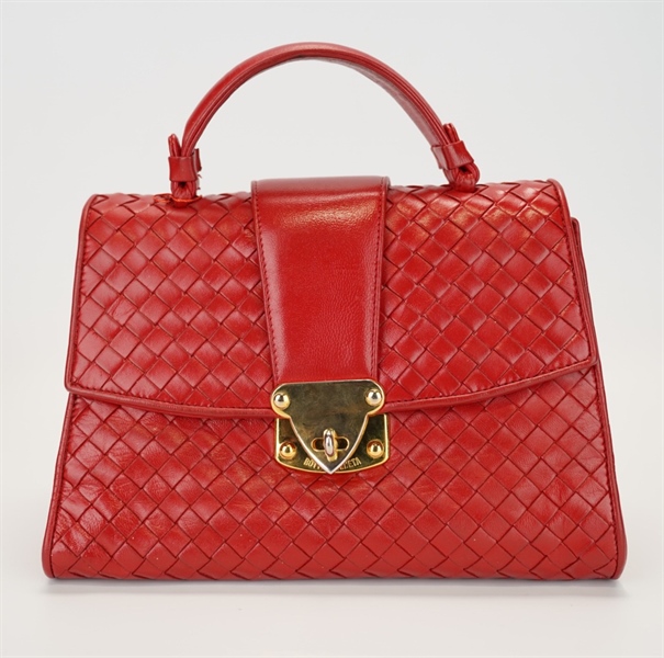 Túi Bottega lưới đan đỏ +