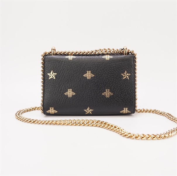 Túi GG đen con ong khóa vàng +