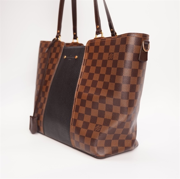 Túi LV tote ô vuông nâu phối da đen 30cm TB+