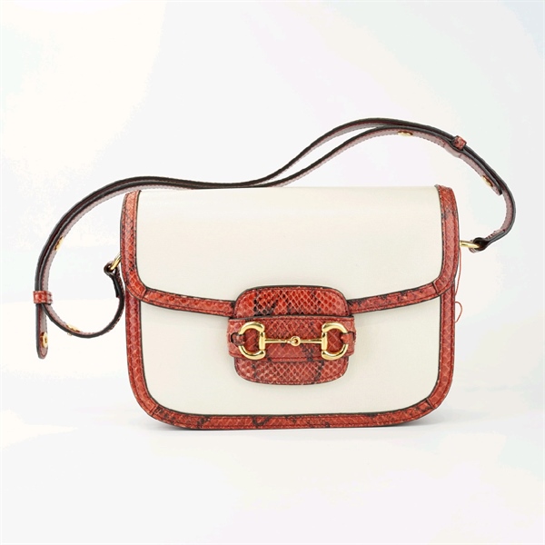 Túi GC 1955 trắng viền da trăn đỏ +