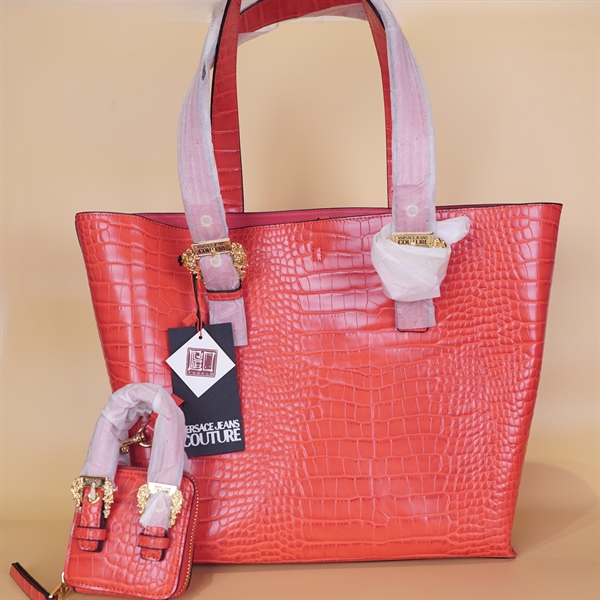 Túi tote Versace da đỏ kèm pound KG+