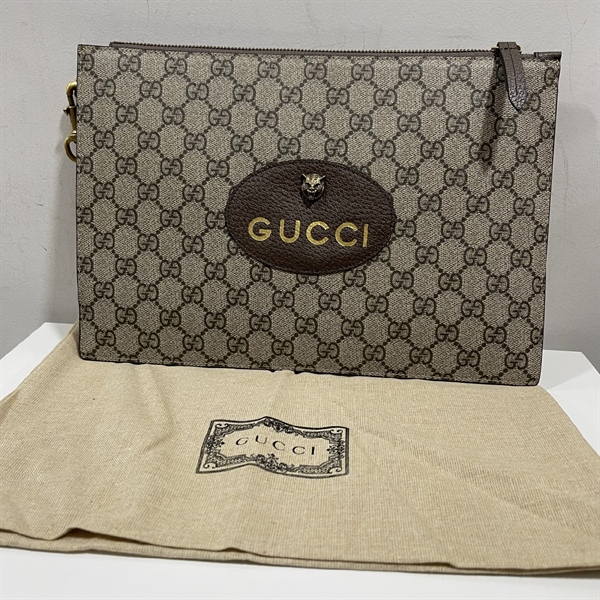 Túi Clutch GG Xám Đầu Hổ dây vàng+