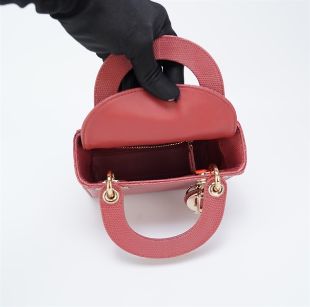 Túi Dior Lady da trăn màu hồng đất size mini +