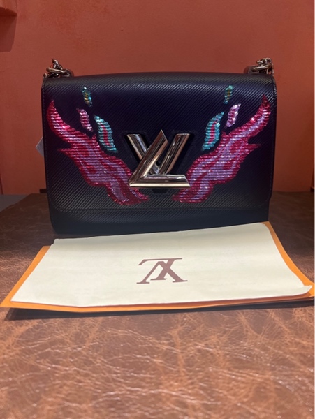 Túi LV vân xanh đen đính kim tuyến hồng +