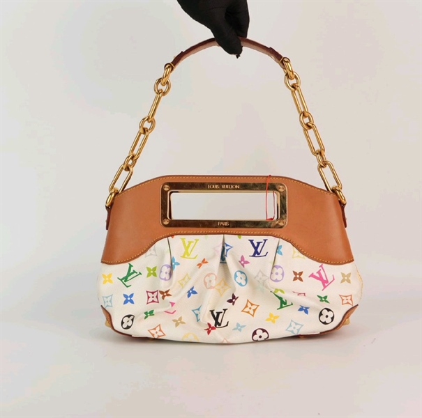Túi LV cầm tay hoạ tiết trắng phối da nâu KG+