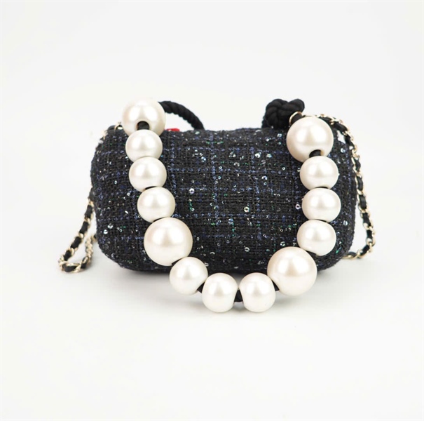 Túi Chanel đính kim sa quai hạt châu lớn size 18 ++