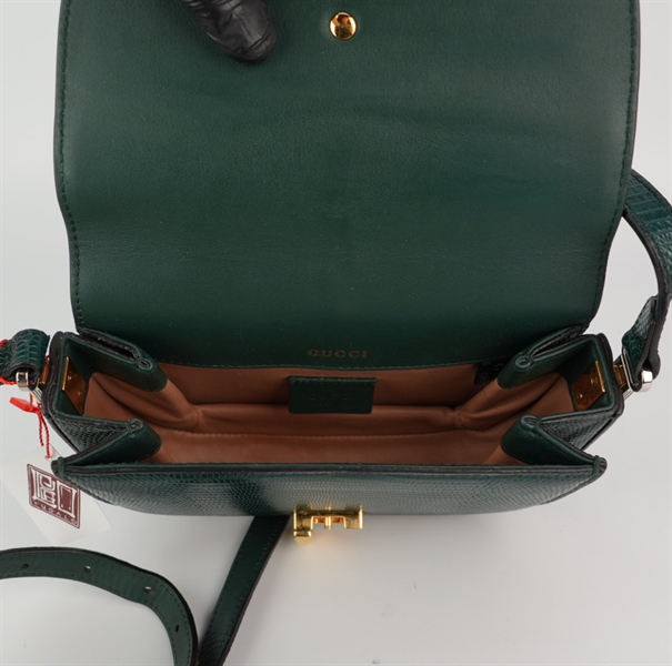 Túi GG vân da xanh rêu đáy bo 16cm+