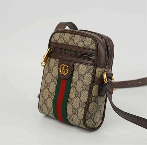 Túi GG đeo chéo nâu vải xanh đỏ giữa KG+