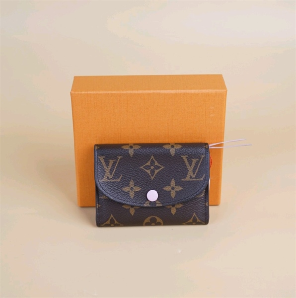 Ví card LV hoa nâu nút hồng +