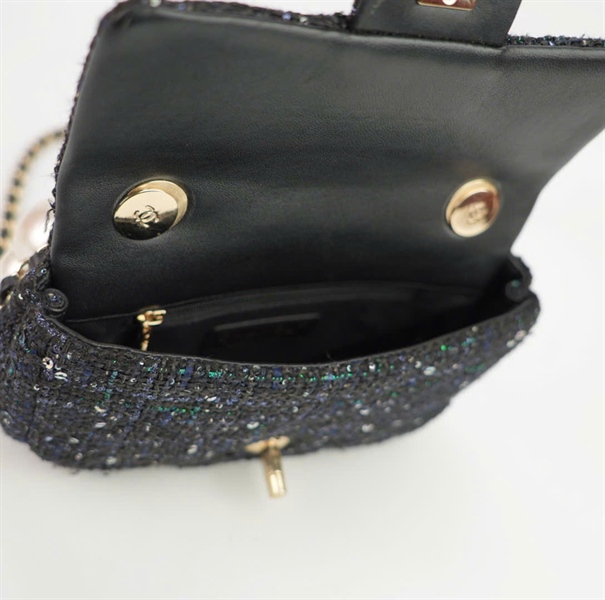 Túi Chanel đính kim sa quai hạt châu lớn size 18 ++