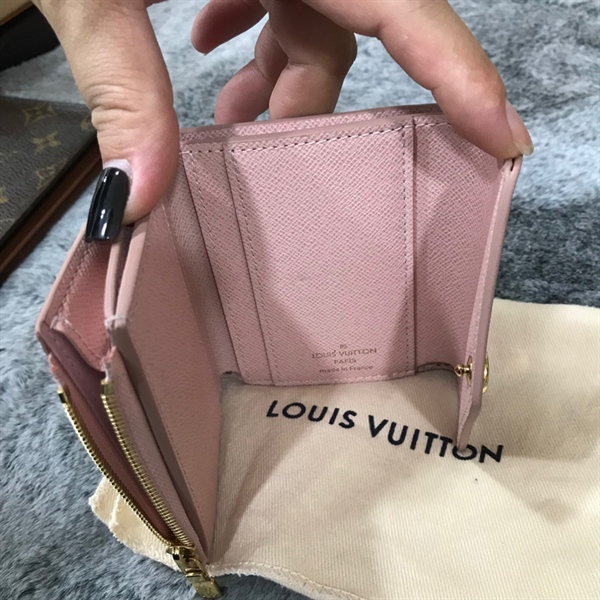 Ví LV Gập 3 Hồng Phối Trắng 10cm+