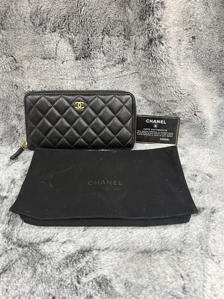 Ví chanel dài đen ô vuông lòng nâu KG+