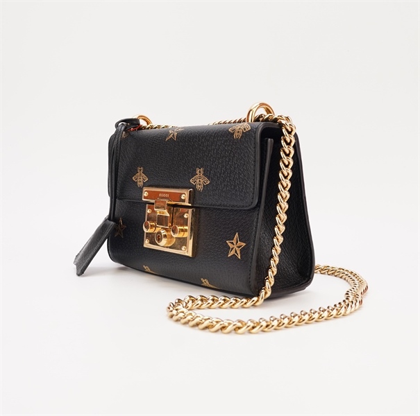 Túi GG đen con ong khóa vàng +