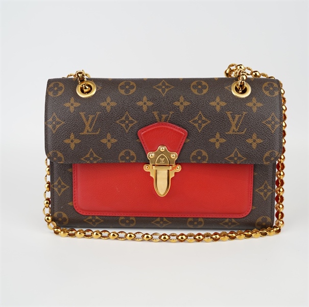 Túi LV Victoria hoa nâu phối đỏ +