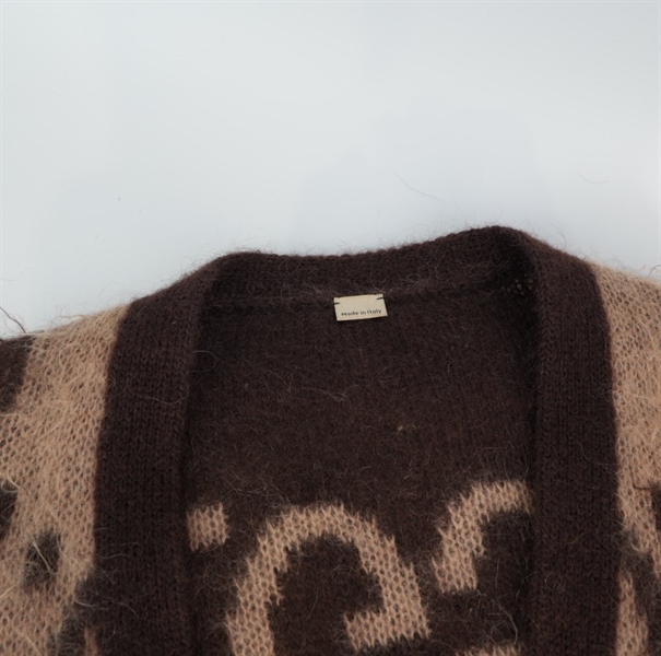 Áo khoác GG lông màu nude phối nâu KG+